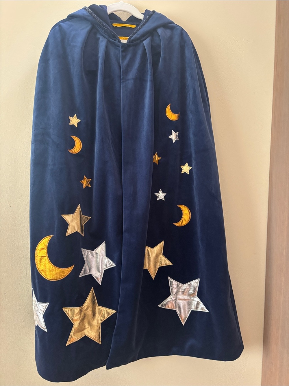 Mini Boden Navy Velvet robe with Gold & Silver Celestial Appliqué